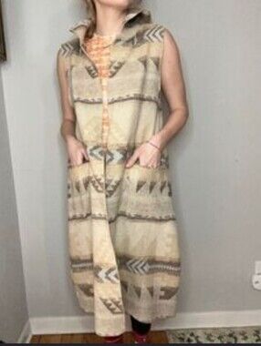 dylan Cream and Tan Aztec Long Sleeveless Cardigan